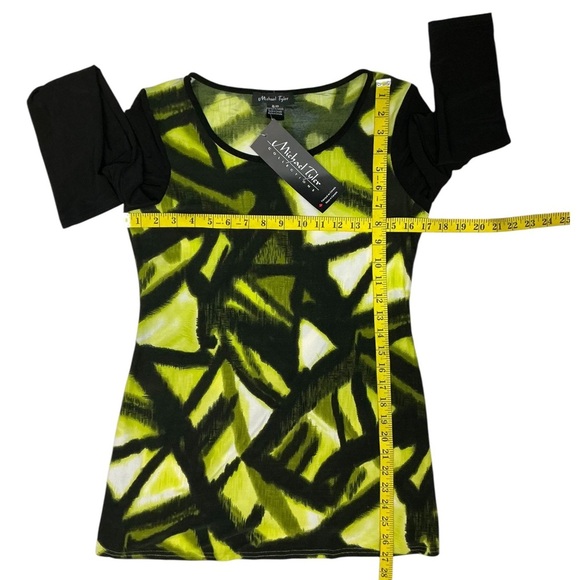 Michael Tyler Collections Top Abstract Print Long Sleeve Tunic Green Black S - Picture 4 of 15